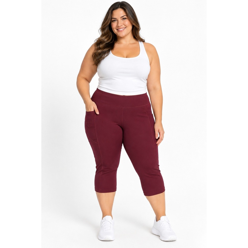 Rae Mode Burgundy Pocket Capri Leggings – Size 1X – NWOT